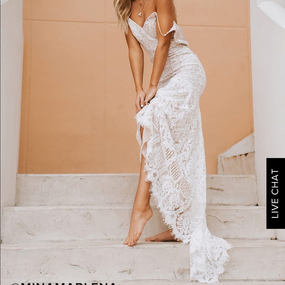 Lulus Flynn white lace wedding dress medium